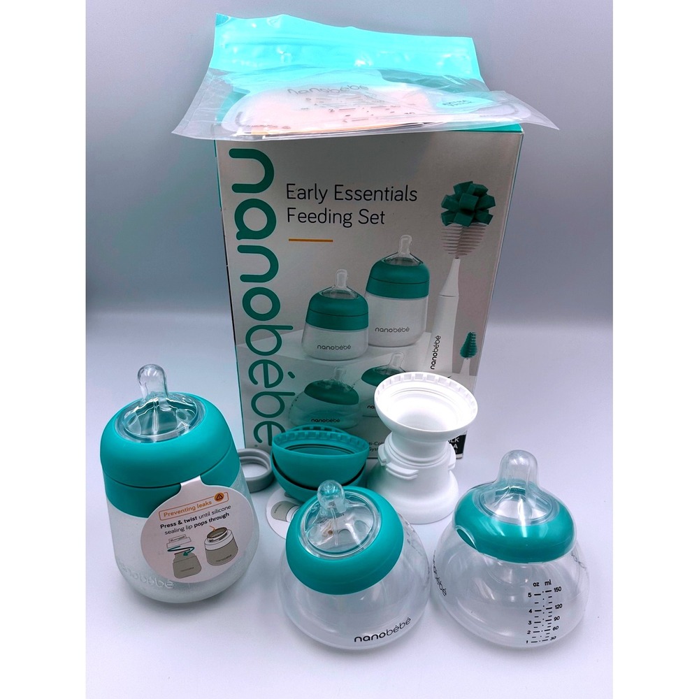 Nanobébé Early Essentials Feeding Set Baby Bottle & Pump Adapter Kit PARTIAL SET